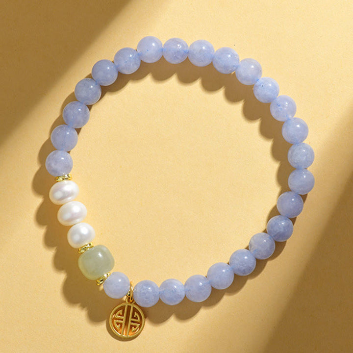 Buddha Stones Energiearmband aus blauen Chalcedonperlen - image 3