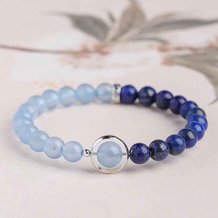 Buddha Stones Natürliches Heilarmband aus Aquamarin und Lapislazuli - Einfach gewickeltes Armband (Handgelenkumfang: 14-15 cm) - image 0