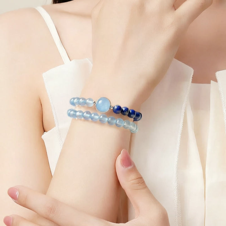 Buddha Stones Natürliches Heilarmband aus Aquamarin und Lapislazuli - image 4