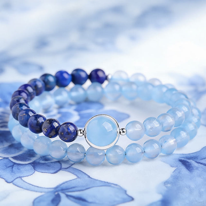Buddha Stones Natürliches Heilarmband aus Aquamarin und Lapislazuli - image 7