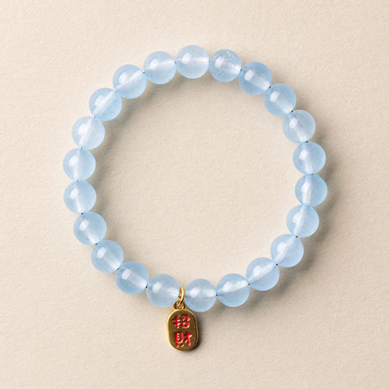 Buddha Stones Natürliches Aquamarin-Fu-Charakter-Glücks- und Heilarmband - 8 mm Aquamarin Glücksbringer (Handgelenkumfang: 14-15 cm) - image 6
