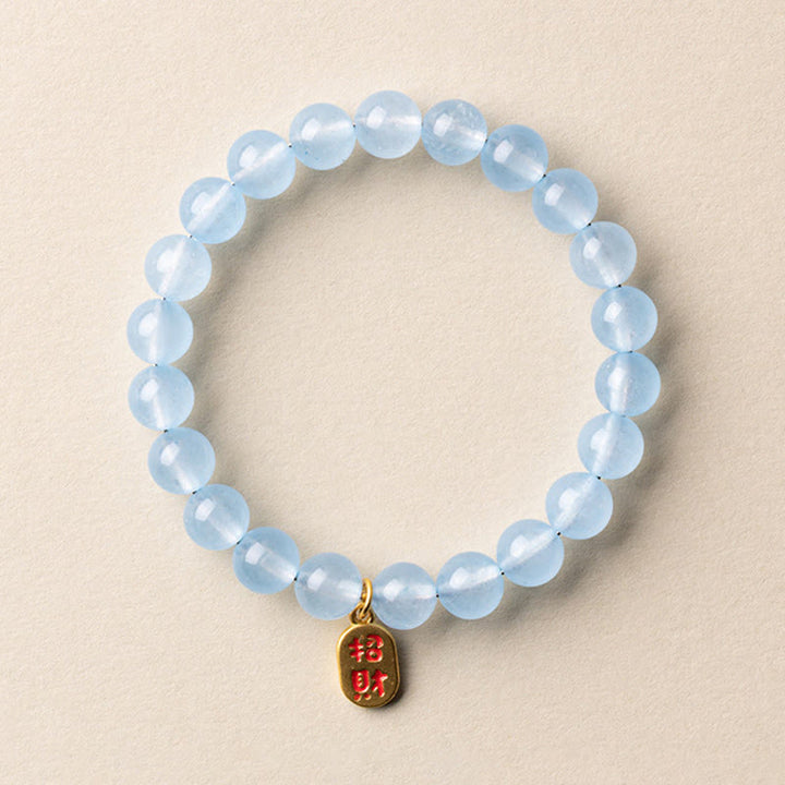 Buddha Stones Natürliches Aquamarin-Fu-Charakter-Glücks- und Heilarmband - 8 mm Aquamarin Glücksbringer (Handgelenkumfang: 14-15 cm) - image 6