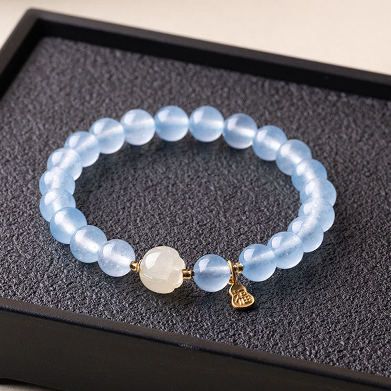 Buddha Stones Natürliches Aquamarin-Fu-Charakter-Glücks- und Heilarmband - image 4