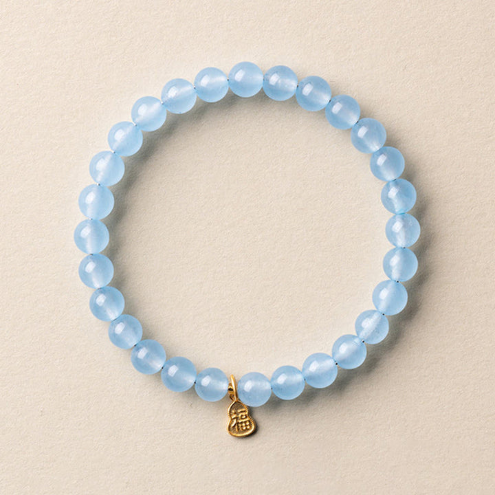 Buddha Stones Natürliches Aquamarin-Fu-Charakter-Glücks- und Heilarmband - 6 mm Aquamarin Fu-Charakter (Handgelenkumfang: 14-15 cm) - image 8