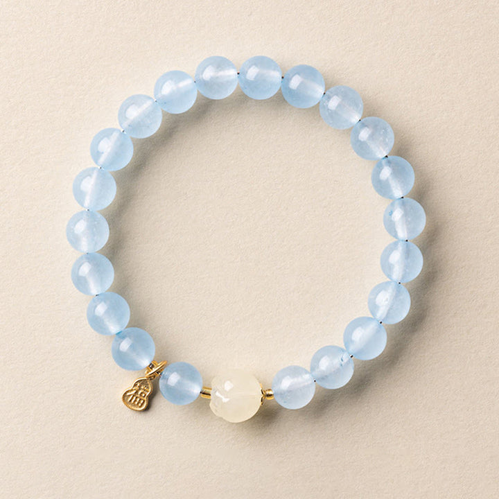 Buddha Stones Natürliches Aquamarin-Fu-Charakter-Glücks- und Heilarmband - image 1