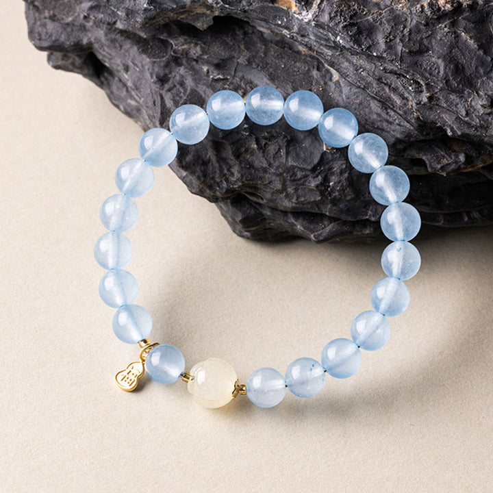 Buddha Stones Natürliches Aquamarin-Fu-Charakter-Glücks- und Heilarmband - image 2
