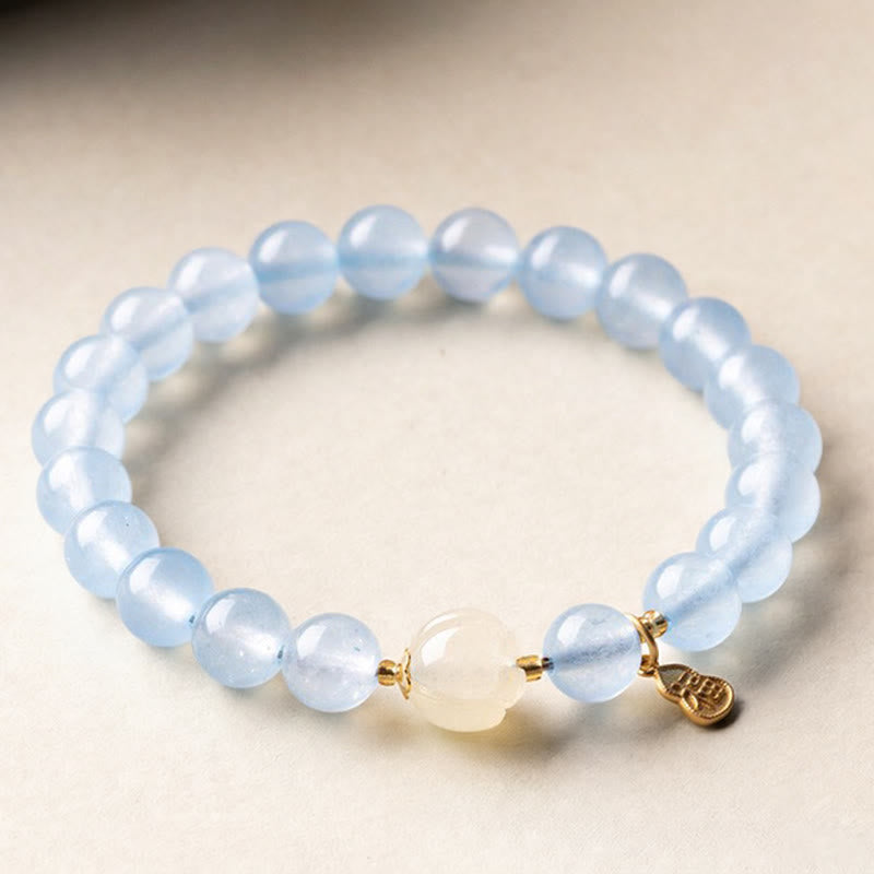 Buddha Stones Natürliches Aquamarin-Fu-Charakter-Glücks- und Heilarmband - 8 mm Aquamarin-Morganit (Handgelenkumfang: 14-15 cm) - image 0