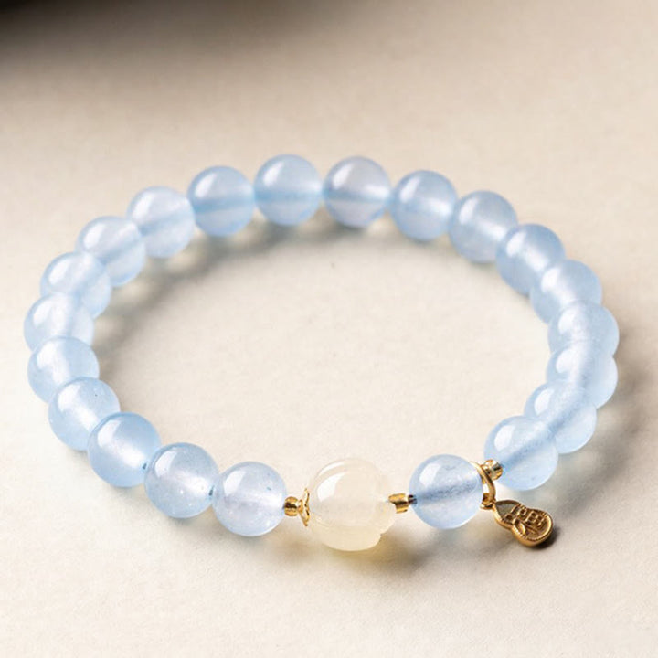 Buddha Stones Natürliches Aquamarin-Fu-Charakter-Glücks- und Heilarmband - 8 mm Aquamarin-Morganit (Handgelenkumfang: 14-15 cm) - image 0