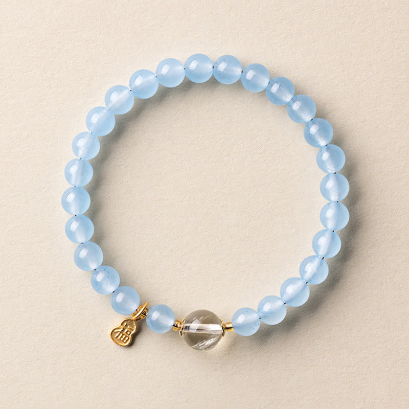 Buddha Stones Natürliches Aquamarin-Fu-Charakter-Glücks- und Heilarmband - 6 mm Aquamarinweißer Kristall (Handgelenkumfang: 14-15 cm) - image 7