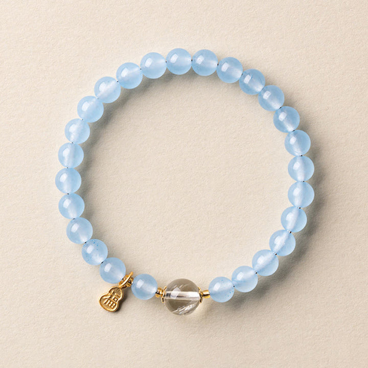 Buddha Stones Natürliches Aquamarin-Fu-Charakter-Glücks- und Heilarmband - 6 mm Aquamarinweißer Kristall (Handgelenkumfang: 14-15 cm) - image 7