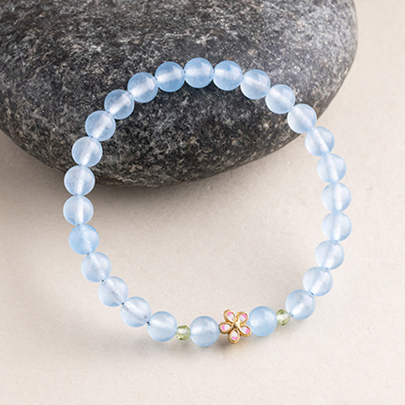 Buddha Stones Natürliches Aquamarin-Blumenarmband aus vergoldetem Kupfer mit Heilwirkung - image 1