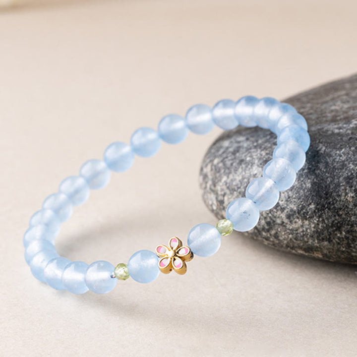 Buddha Stones Natürliches Aquamarin-Blumenarmband aus vergoldetem Kupfer mit Heilwirkung - image 3