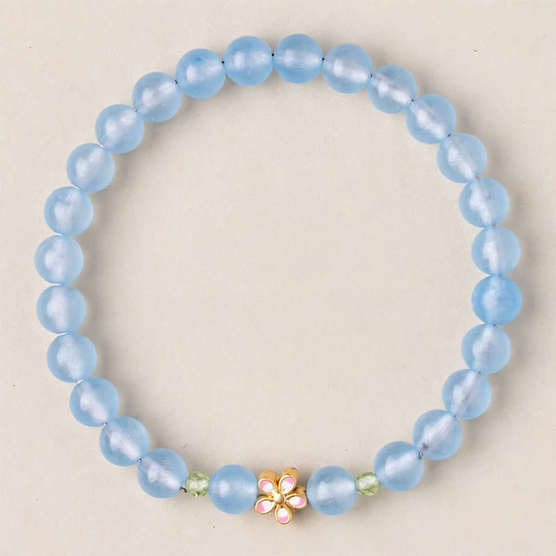 Buddha Stones Natürliches Aquamarin-Blumenarmband aus vergoldetem Kupfer mit Heilwirkung - image 4