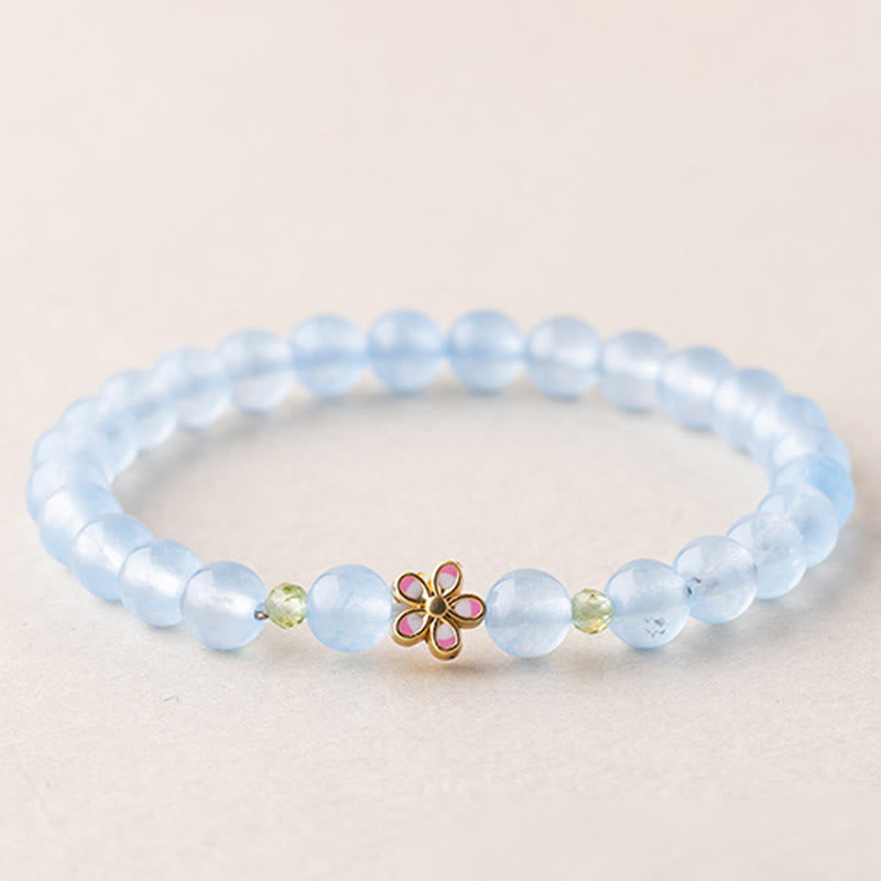 Buddha Stones Natürliches Aquamarin-Blumenarmband aus vergoldetem Kupfer mit Heilwirkung - Aquamarin (Handgelenkumfang: 15-16 cm) - image 0
