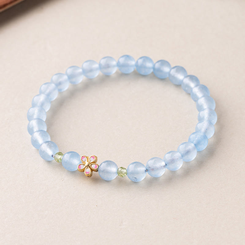Buddha Stones Natürliches Aquamarin-Blumenarmband aus vergoldetem Kupfer mit Heilwirkung - image 2