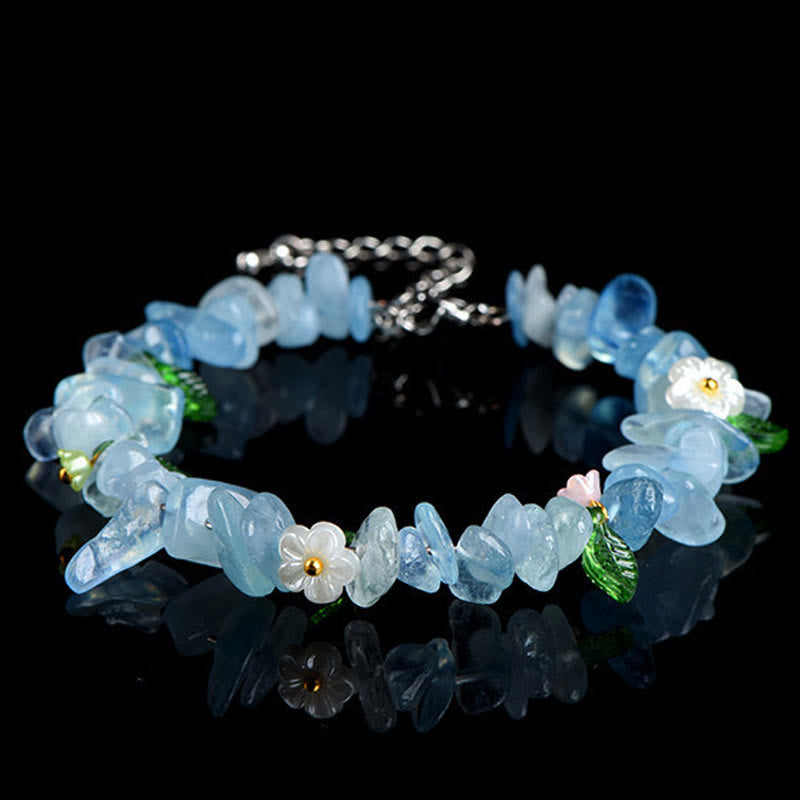 Buddha Stones Armband aus natürlichem Aquamarin, Peridot, Erdbeerquarz und verschiedenen Kristallen – Gelassenheit - Aquamaringrünes Blatt (Handgelenkumfang: 15-20 cm) - image 0