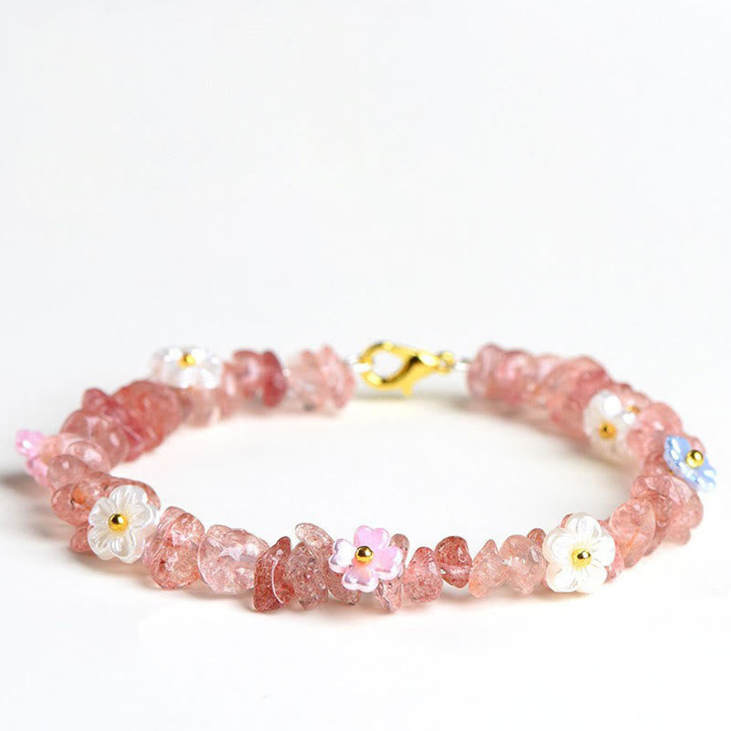 Buddha Stones Armband aus natürlichem Aquamarin, Peridot, Erdbeerquarz und verschiedenen Kristallen – Gelassenheit - Erdbeerquarz (Handgelenkumfang: 14-15 cm) - image 35