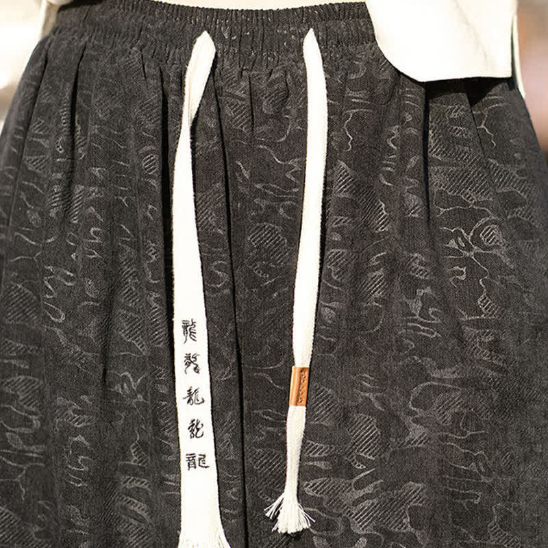 Buddha Stones Schwarze Jacquard-Haremshose für Herren mit elastischen Bündchen, Kordelzug und Taschen - image 8