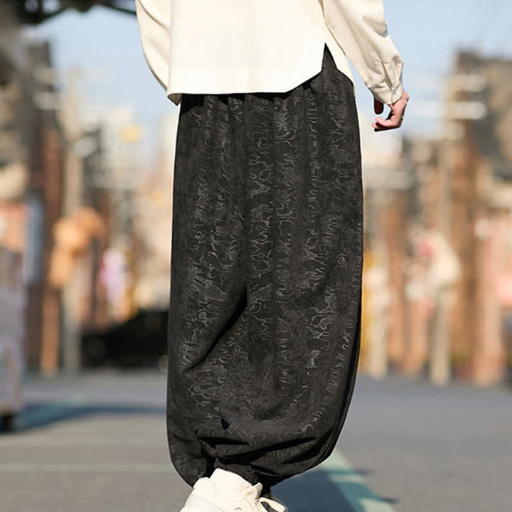 Buddha Stones Schwarze Jacquard-Haremshose für Herren mit elastischen Bündchen, Kordelzug und Taschen - image 5