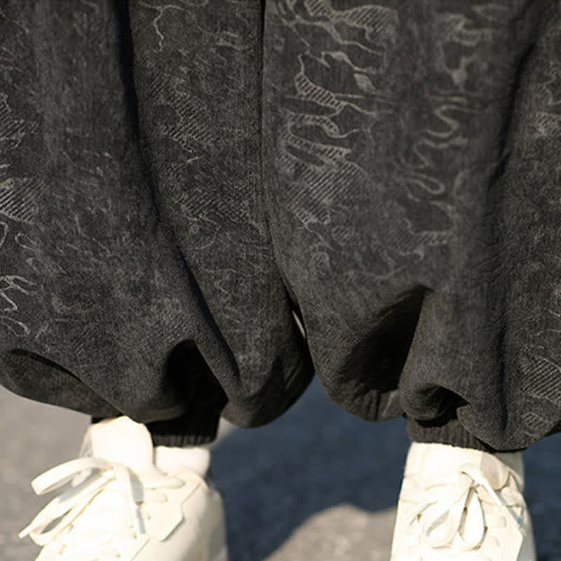 Buddha Stones Schwarze Jacquard-Haremshose für Herren mit elastischen Bündchen, Kordelzug und Taschen - image 9