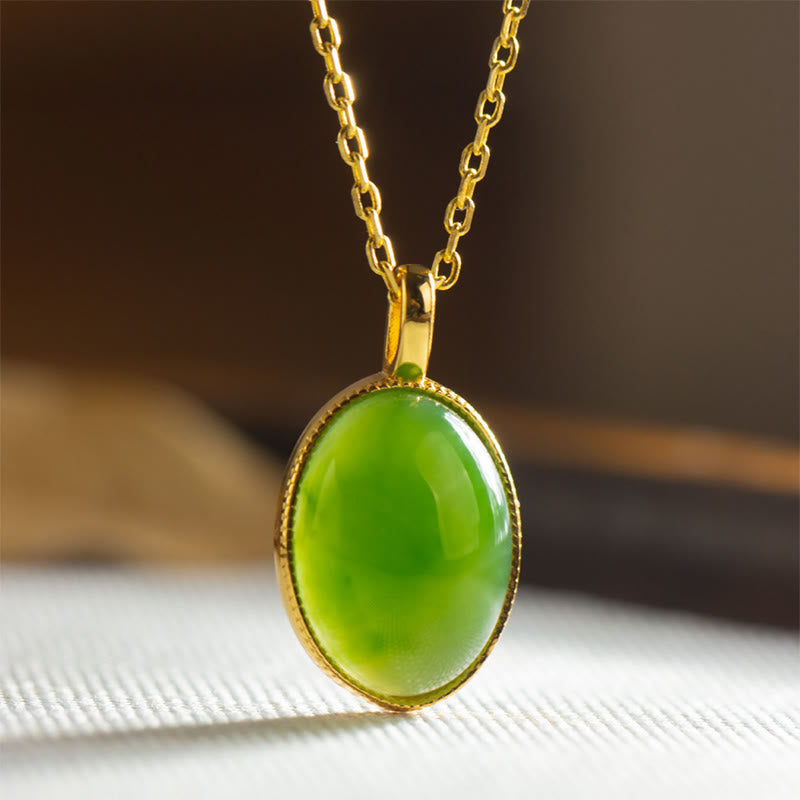 Buddha Stones Halskettenanhänger aus 925er Sterlingsilber mit rundem Design und natürlichem Hetian-Jade – Symbol für Wohlstand - image 1
