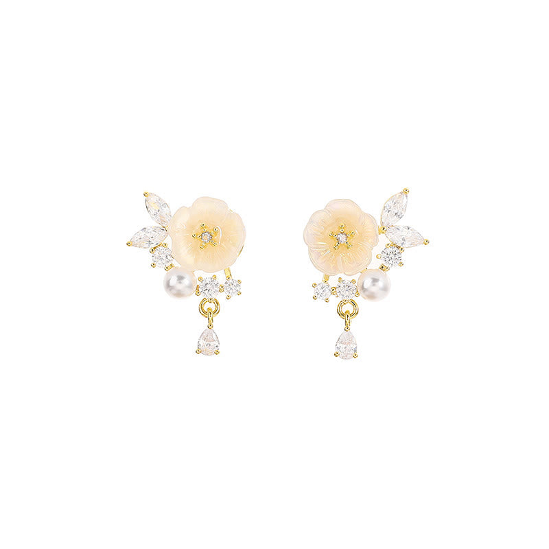 Buddha Stones Clip-Ohrstecker mit weißer Rose, Zirkonia und Kupferanhänger - image 5