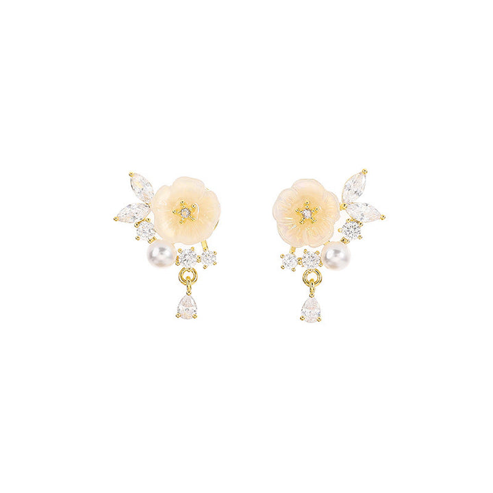 Buddha Stones Clip-Ohrstecker mit weißer Rose, Zirkonia und Kupferanhänger - image 5