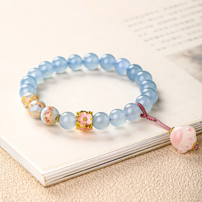 Buddha Stones Blaues Chalcedon-Fu-Charakter-Katzenpfoten-Heilarmband - image 1
