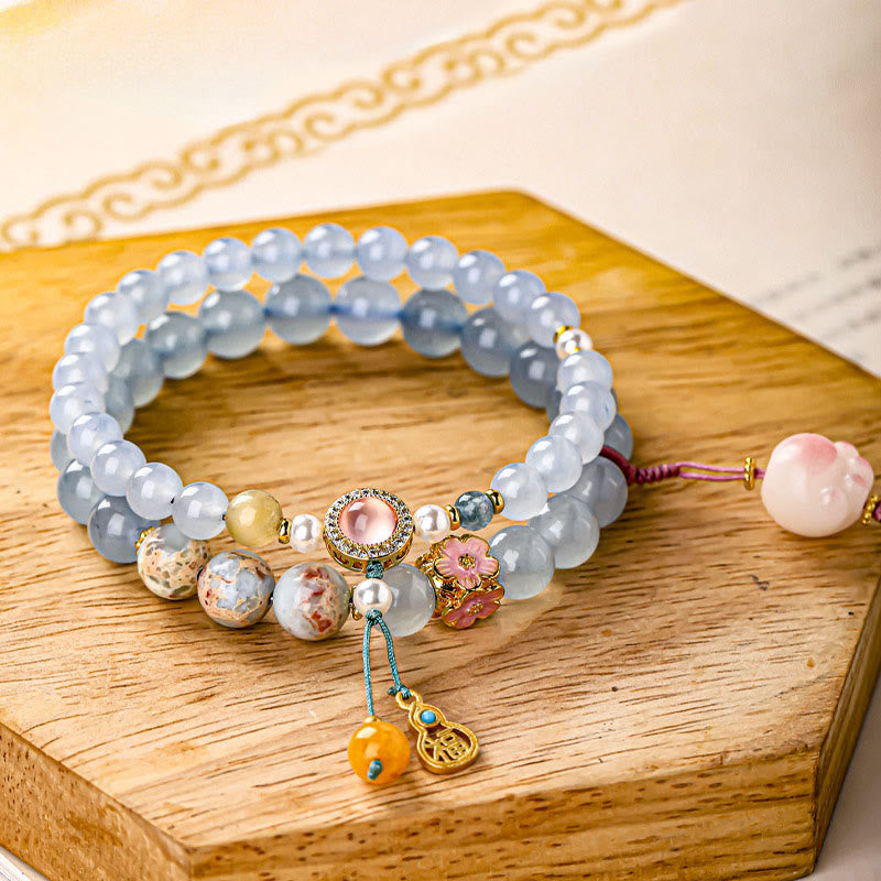 Buddha Stones Blaues Chalcedon-Fu-Charakter-Katzenpfoten-Heilarmband - Katzenpfote (Handgelenkumfang: 14-15 cm) - image 0