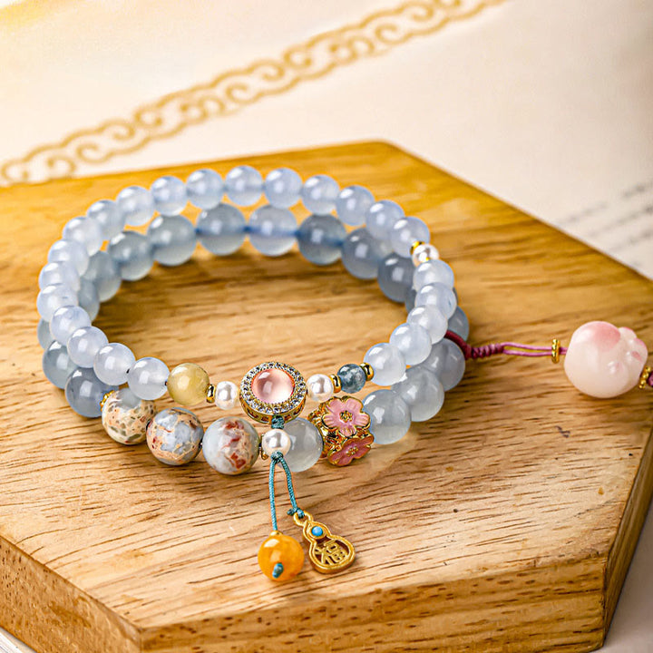 Buddha Stones Blaues Chalcedon-Fu-Charakter-Katzenpfoten-Heilarmband - Katzenpfote (Handgelenkumfang: 14-15 cm) - image 0
