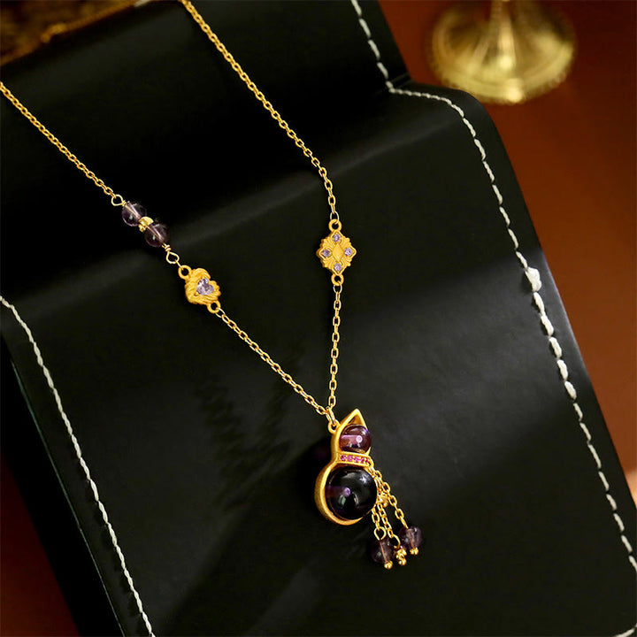 Buddha Stones Meditationshalskette mit Kürbisquaste, Amethyst und Kupferkette - image 3