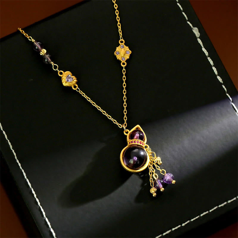 Buddha Stones Meditationshalskette mit Kürbisquaste, Amethyst und Kupferkette - image 0