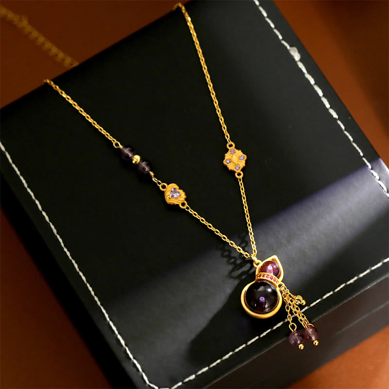 Buddha Stones Meditationshalskette mit Kürbisquaste, Amethyst und Kupferkette - Kürbis (Anhängergröße: ca. 3 x 1,4 cm) - image 1