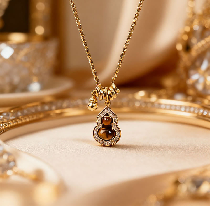 Buddha Stones Doppelkürbis-Tigerauge-Anhänger aus kupferplattiertem Gold - image 2