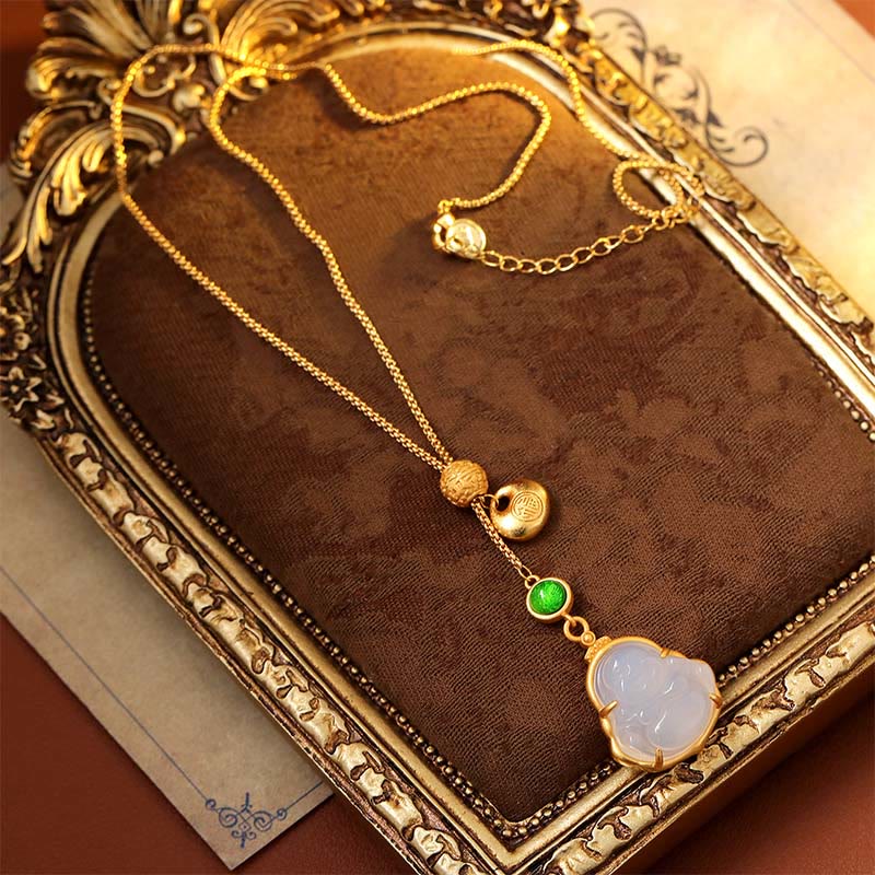 Buddha Stones Fu-Charakter Lachender Buddha Chalcedon Kupfer Glückskette Anhänger - image 3