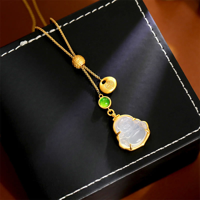 Buddha Stones Fu-Charakter Lachender Buddha Chalcedon Kupfer Glückskette Anhänger - image 1