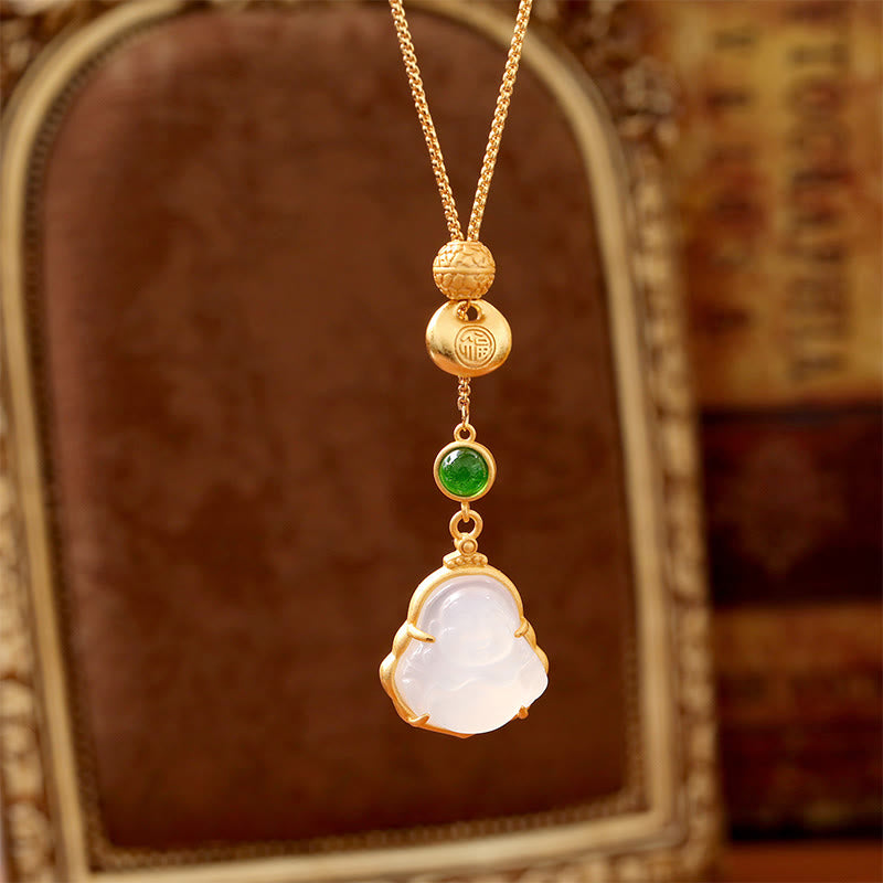 Buddha Stones Fu-Charakter Lachender Buddha Chalcedon Kupfer Glückskette Anhänger - image 2