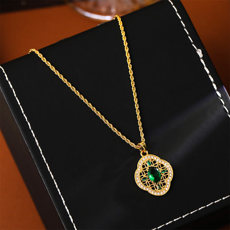 Buddha Stones Halskettenanhänger mit vierblättrigem Kleeblatt-Motiv, hohl, kupferplattiert und goldfarben - image 2