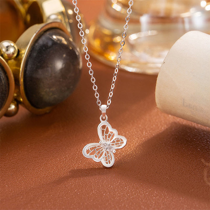 Buddha Stones Schmetterlings-Schutz-Halskette mit Anhänger aus 999er Sterlingsilber - 999 Sterlingsilber - image 0