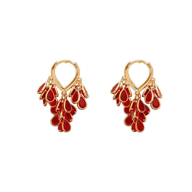 Buddha Stones Rote Wassertropfen-Quaste, heilende Kupfer-Creolen - image 4