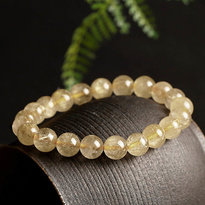 Buddha Stones ​​– Armband aus natürlichem Rutilquarz – Glücks- und Schutzarmband - Goldener Rutilquarz (Handgelenkumfang 14-16,5 cm) - image 0