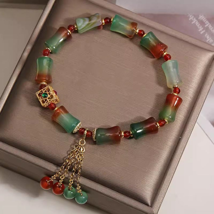 Buddha Stones Buntes Armband aus Pfauenachat-Bambusperlen mit Quaste – Mut-Armband - image 2