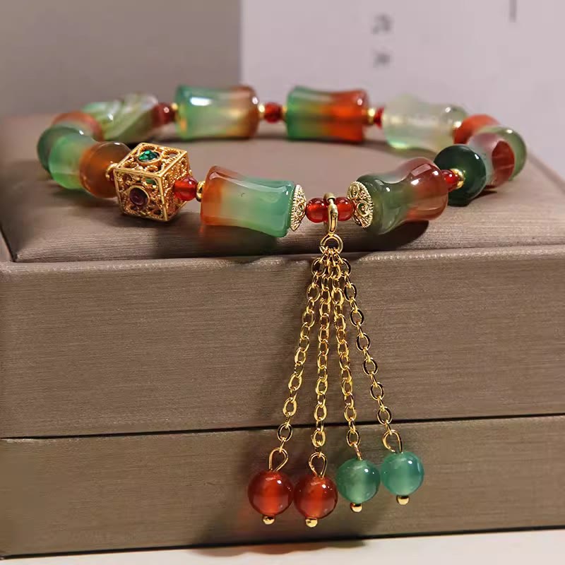Buddha Stones Buntes Armband aus Pfauenachat-Bambusperlen mit Quaste – Mut-Armband - image 4