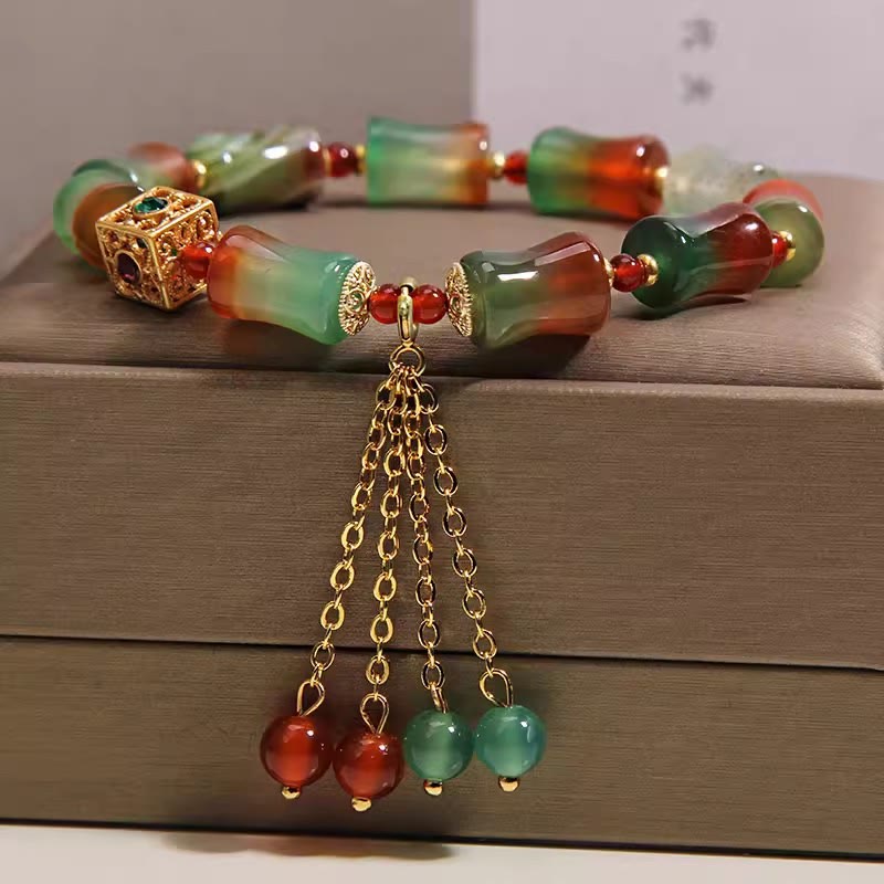 Buddha Stones Buntes Armband aus Pfauenachat-Bambusperlen mit Quaste – Mut-Armband - image 5