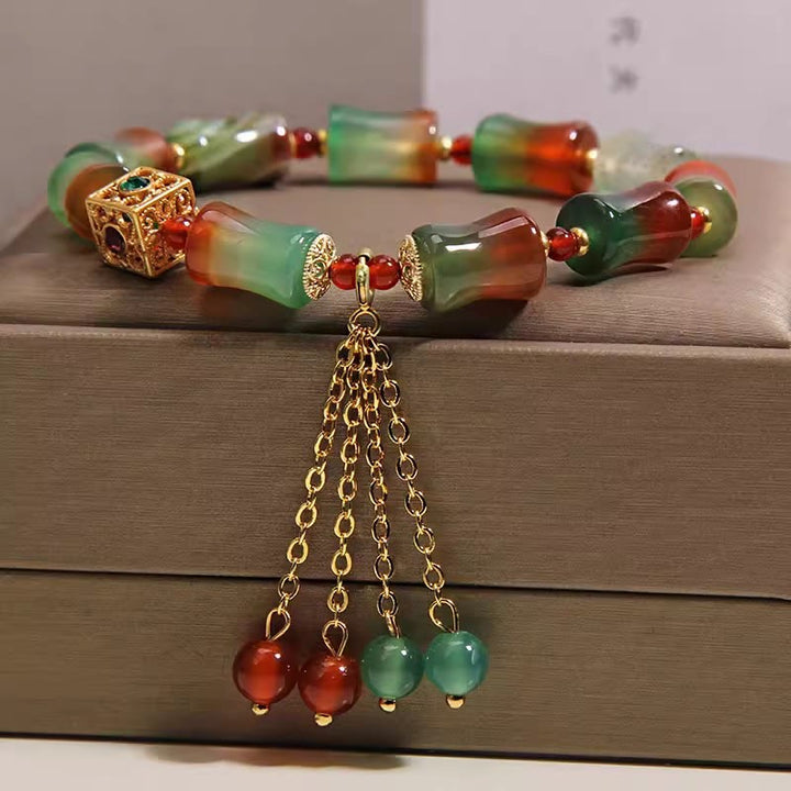 Buddha Stones Buntes Armband aus Pfauenachat-Bambusperlen mit Quaste – Mut-Armband - image 5