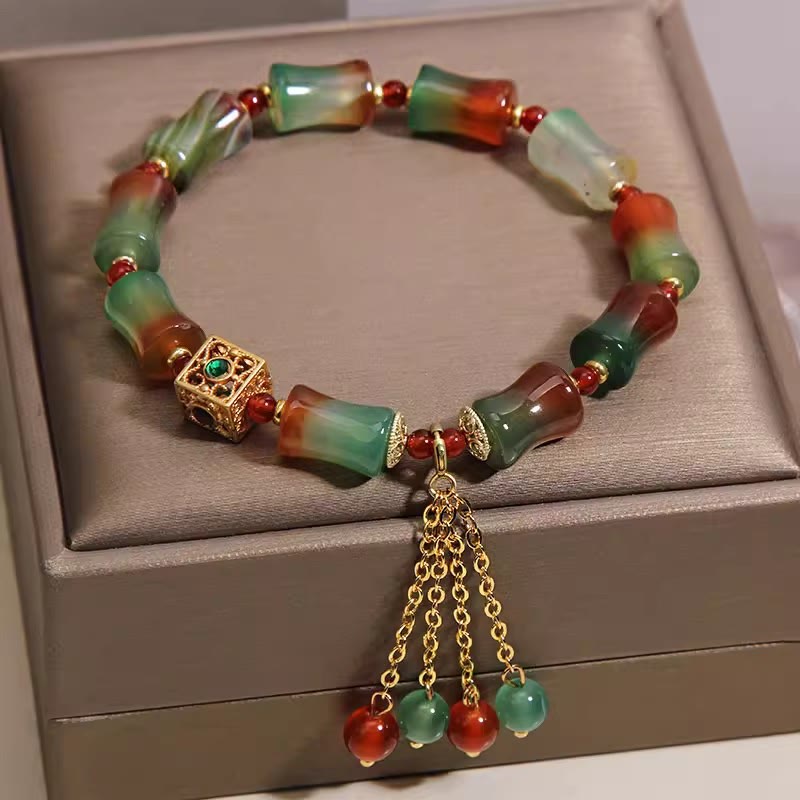 Buddha Stones Buntes Armband aus Pfauenachat-Bambusperlen mit Quaste – Mut-Armband - image 3