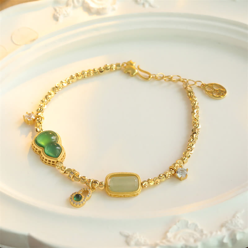 Buddha Stones Armband mit Stützkette aus grünem Achat, Zirkon und Kupferperlen - image 1