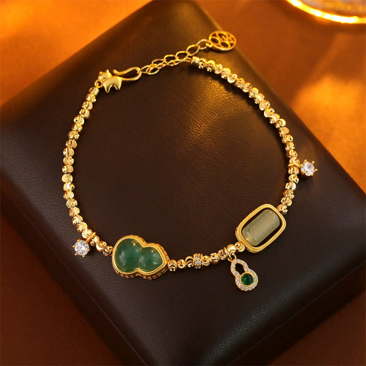 Buddha Stones Armband mit Stützkette aus grünem Achat, Zirkon und Kupferperlen - Kürbis (Handgelenkumfang: 14-17 cm) - image 0