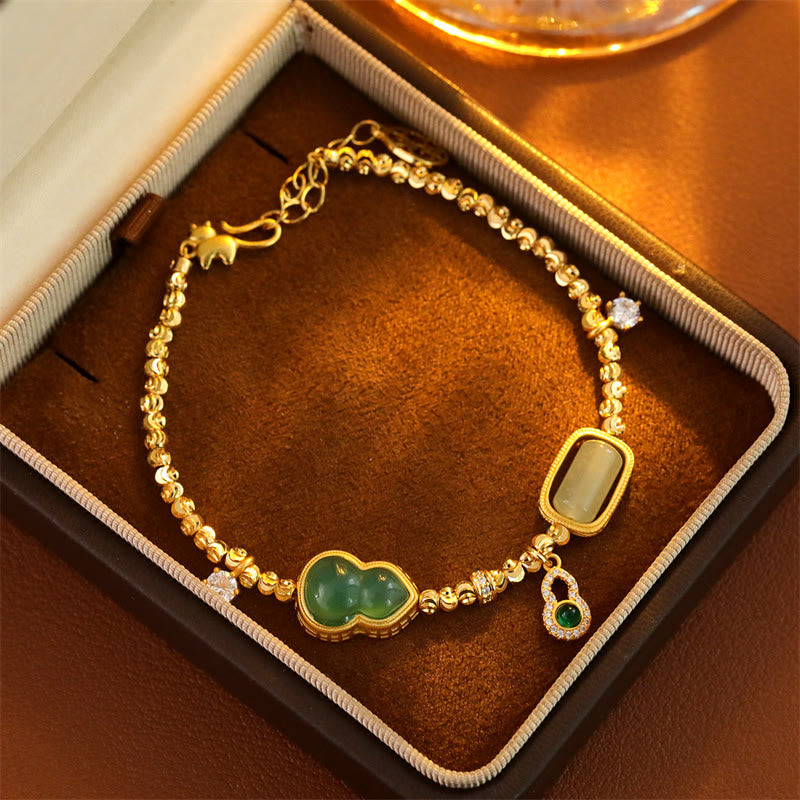 Buddha Stones Armband mit Stützkette aus grünem Achat, Zirkon und Kupferperlen - image 3
