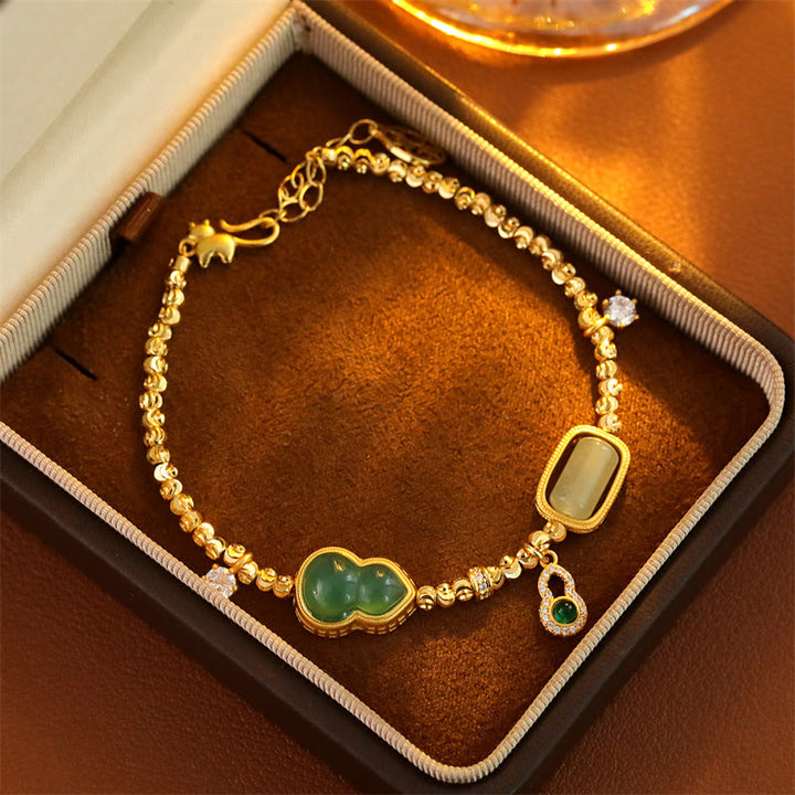 Buddha Stones Armband mit Stützkette aus grünem Achat, Zirkon und Kupferperlen - image 3